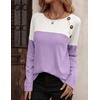 Zeagoo Women Waffle Knit Shirts Long Sleeve Colorblock Tee Button Detail Tunics(White+ Lilac)