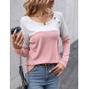 Zeagoo Women Waffle Knit Shirts Long Sleeve Colorblock Tee Button Detail Tunics(White+ Misty Rose)