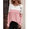 Zeagoo Women Waffle Knit Shirts Long Sleeve Colorblock Tee Button Detail Tunics(White+ Misty Rose)