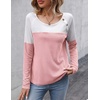 Zeagoo Women Waffle Knit Shirts Long Sleeve Colorblock Tee Button Detail Tunics(White+ Misty Rose)