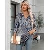 Zeagoo Womens 3/4 Length Sleeve Tops V Neck Tunic Dressy Casual Blouse(Blue Pattern)
