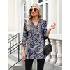 Zeagoo Womens 3/4 Length Sleeve Tops V Neck Tunic Dressy Casual Blouse(Blue Pattern)