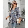 Zeagoo Womens 3/4 Length Sleeve Tops V Neck Tunic Dressy Casual Blouse(Blue Pattern)