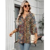 Zeagoo Womens 3/4 Length Sleeve Tops V Neck Tunic Dressy Casual Blouse(Boho Multicolor)