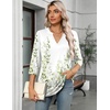 Zeagoo Womens 3/4 Length Sleeve Tops V Neck Tunic Dressy Casual Blouse(Green Leaf on White Wf135)