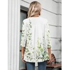 Zeagoo Womens 3/4 Length Sleeve Tops V Neck Tunic Dressy Casual Blouse(Green Leaf on White Wf135)