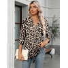 Zeagoo Womens 3/4 Length Sleeve Tops V Neck Tunic Dressy Casual Blouse(Leopard Brown)