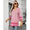 Zeagoo Womens 3/4 Length Sleeve Tops V Neck Tunic Dressy Casual Blouse(Pink Floral Mz744)
