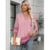 Zeagoo Womens 3/4 Length Sleeve Tops V Neck Tunic Dressy Casual Blouse(Pink Floral Mz744)
