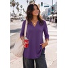 Zeagoo Womens 3/4 Length Sleeve Tops V Neck Tunic Dressy Casual Blouse(Purple)