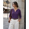 Zeagoo Womens 3/4 Length Sleeve Tops V Neck Tunic Dressy Casual Blouse(Purple)