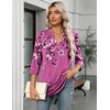Zeagoo Womens 3/4 Length Sleeve Tops V Neck Tunic Dressy Casual Blouse(Purple Floral)
