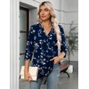Zeagoo Womens 3/4 Length Sleeve Tops V Neck Tunic Dressy Casual Blouse(White Leaves / Navy Blue)
