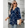 Zeagoo Womens 3/4 Length Sleeve Tops V Neck Tunic Dressy Casual Blouse(White Leaves / Navy Blue)