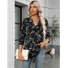 Zeagoo Womens 3/4 Length Sleeve Tops V Neck Tunic Dressy Casual Blouse(White Sprig on Black)