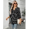 Zeagoo Womens 3/4 Length Sleeve Tops V Neck Tunic Dressy Casual Blouse(White Sprig on Black)