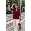 Zeagoo Womens 3/4 Length Sleeve Tops V Neck Tunic Dressy Casual Blouse(Wine Red)