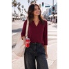 Zeagoo Womens 3/4 Length Sleeve Tops V Neck Tunic Dressy Casual Blouse(Wine Red)