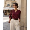 Zeagoo Womens 3/4 Length Sleeve Tops V Neck Tunic Dressy Casual Blouse(Wine Red)