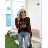 Zeagoo Women’s Casual Long Sleeve Shirts Crew Neck Round Loose Tunic Tops(Black Plaid Christmas)