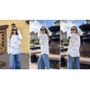 Zeagoo Women’s Casual Long Sleeve Shirts Crew Neck Round Loose Tunic Tops(Floral White)