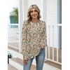 Zeagoo Women’s Casual Long Sleeve Shirts Crew Neck Round Loose Tunic Tops(Khaki Floral)