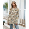 Zeagoo Women’s Casual Long Sleeve Shirts Crew Neck Round Loose Tunic Tops(Khaki Floral)