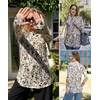 Zeagoo Women’s Casual Long Sleeve Shirts Crew Neck Round Loose Tunic Tops(Khaki Floral)