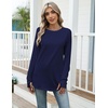Zeagoo Women’s Casual Long Sleeve Shirts Crew Neck Round Loose Tunic Tops(Navy Blue)