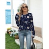 Zeagoo Women’s Casual Long Sleeve Shirts Crew Neck Round Loose Tunic Tops(Navy Floral)