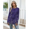 Zeagoo Women’s Casual Long Sleeve Shirts Crew Neck Round Loose Tunic Tops(Violet Print)