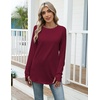 Zeagoo Women’s Casual Long Sleeve Shirts Crew Neck Round Loose Tunic Tops(Wine Red)