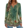 Zeagoo Womens Long Sleeve Tops 2026 V Neck Pleated Shirts Dressy Casual Tunic Blouses Loose Fit Fall Fashion Clothes(Bb-green-printed)