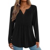 Zeagoo Womens Long Sleeve Tops 2026 V Neck Pleated Shirts Dressy Casual Tunic Blouses Loose Fit Fall Fashion Clothes(Black)