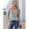 Zeagoo Womens Long Sleeve Tops 2026 V Neck Pleated Shirts Dressy Casual Tunic Blouses Loose Fit Fall Fashion Clothes(Grey Floral-printed)