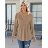 Zeagoo Womens Long Sleeve Tops 2026 V Neck Pleated Shirts Dressy Casual Tunic Blouses Loose Fit Fall Fashion Clothes(Kh)