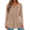 Zeagoo Womens Long Sleeve Tops 2026 V Neck Pleated Shirts Dressy Casual Tunic Blouses Loose Fit Fall Fashion Clothes(Kh)
