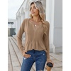 Zeagoo Womens Long Sleeve Tops 2026 V Neck Pleated Shirts Dressy Casual Tunic Blouses Loose Fit Fall Fashion Clothes(Kh)