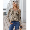 Zeagoo Womens Long Sleeve Tops 2026 V Neck Pleated Shirts Dressy Casual Tunic Blouses Loose Fit Fall Fashion Clothes(Khaki-printed)