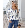 Zeagoo Womens Long Sleeve Tops 2026 V Neck Pleated Shirts Dressy Casual Tunic Blouses Loose Fit Fall Fashion Clothes(White-printed)