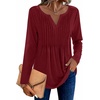 Zeagoo Womens Long Sleeve Tops 2026 V Neck Pleated Shirts Dressy Casual Tunic Blouses Loose Fit Fall Fashion Clothes(Wine Red)