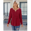 Zeagoo Womens Long Sleeve Tops 2026 V Neck Pleated Shirts Dressy Casual Tunic Blouses Loose Fit Fall Fashion Clothes(Wine Red)