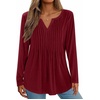 Zeagoo Womens Long Sleeve Tops 2026 V Neck Pleated Shirts Dressy Casual Tunic Blouses Loose Fit Fall Fashion Clothes(Wine Red)