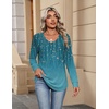 Zeagoo Womens Long Sleeve Tops V Neck Pleated Shirts Dressy Casual Blouses Fall Fashion Tunic Clothes 2026 T-Shirts(01-blue-green)