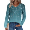 Zeagoo Womens Long Sleeve Tops V Neck Pleated Shirts Dressy Casual Blouses Fall Fashion Tunic Clothes 2026 T-Shirts(01-blue-green)