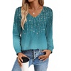 Zeagoo Womens Long Sleeve Tops V Neck Pleated Shirts Dressy Casual Blouses Fall Fashion Tunic Clothes 2026 T-Shirts(01-blue-green)
