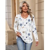 Zeagoo Womens Long Sleeve Tops V Neck Pleated Shirts Dressy Casual Blouses Fall Fashion Tunic Clothes 2026 T-Shirts(01-white Floral)