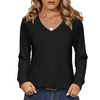 Zeagoo Womens Long Sleeve Tops V Neck Pleated Shirts Dressy Casual Blouses Fall Fashion Tunic Clothes 2026 T-Shirts(Black)