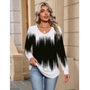 Zeagoo Womens Long Sleeve Tops V Neck Pleated Shirts Dressy Casual Blouses Fall Fashion Tunic Clothes 2026 T-Shirts(Black-white)