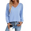 Zeagoo Womens Long Sleeve Tops V Neck Pleated Shirts Dressy Casual Blouses Fall Fashion Tunic Clothes 2026 T-Shirts(Blue)
